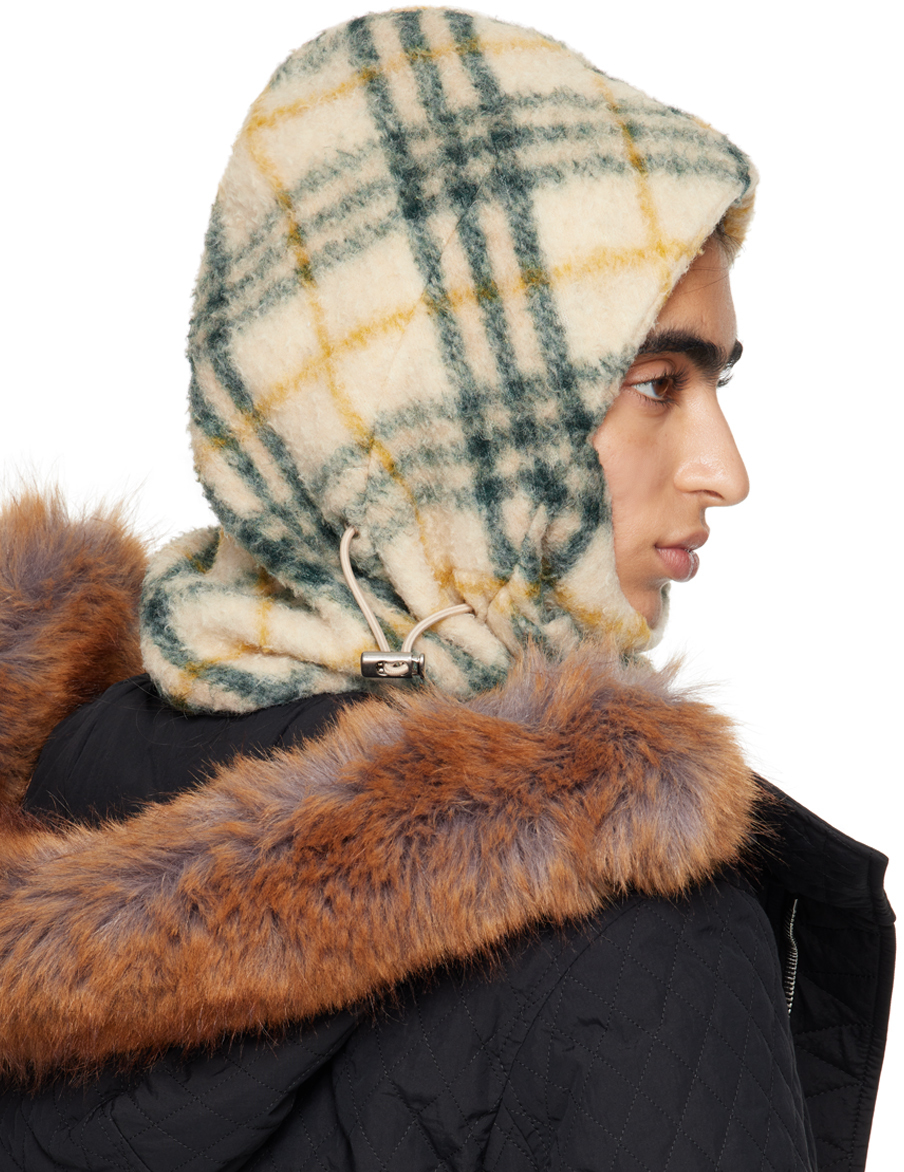 Burberry Beige & Green Check Fleece Balaclava