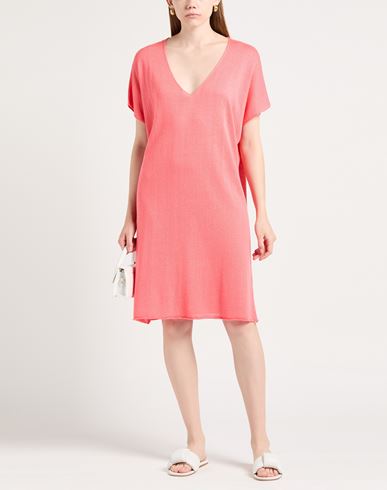 Woman Mini dress Coral Size L/XL Viscose, Linen, Cotton