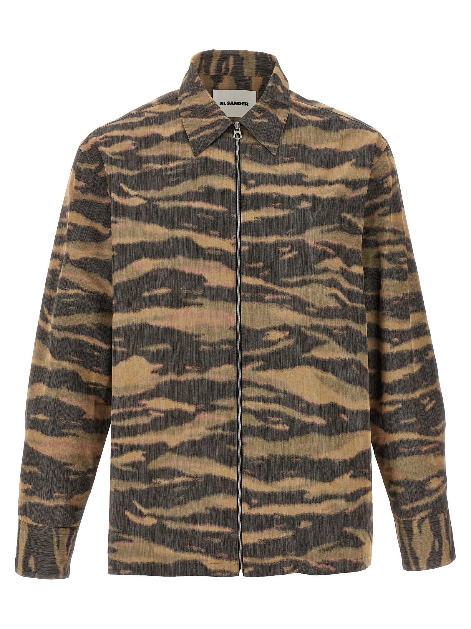 Tiger-Striped Silk Blend Overshirt — Multicolor