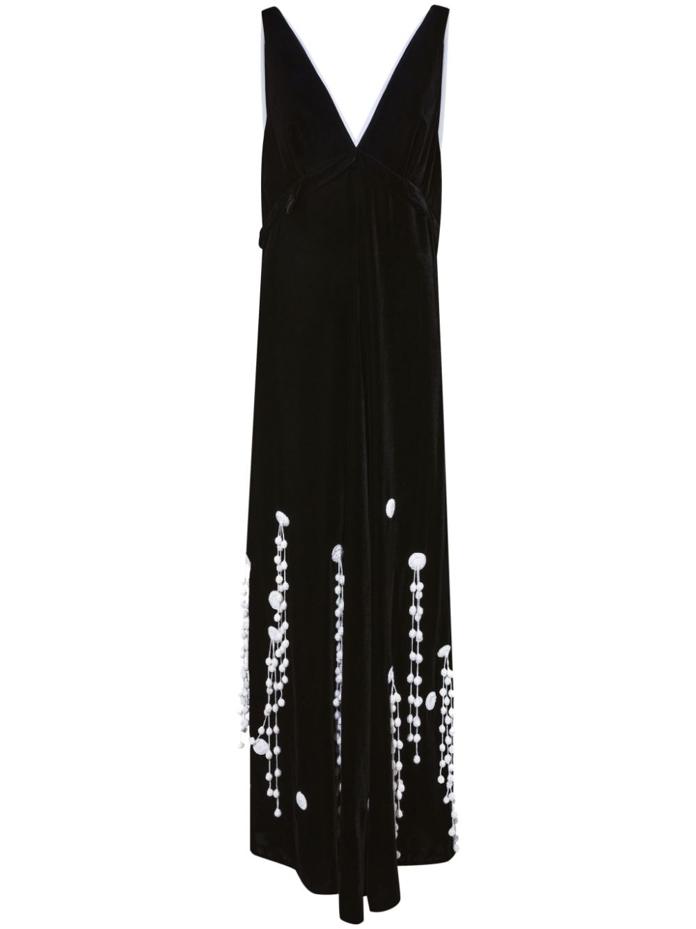 Embroidered A-line velvet dress - Black