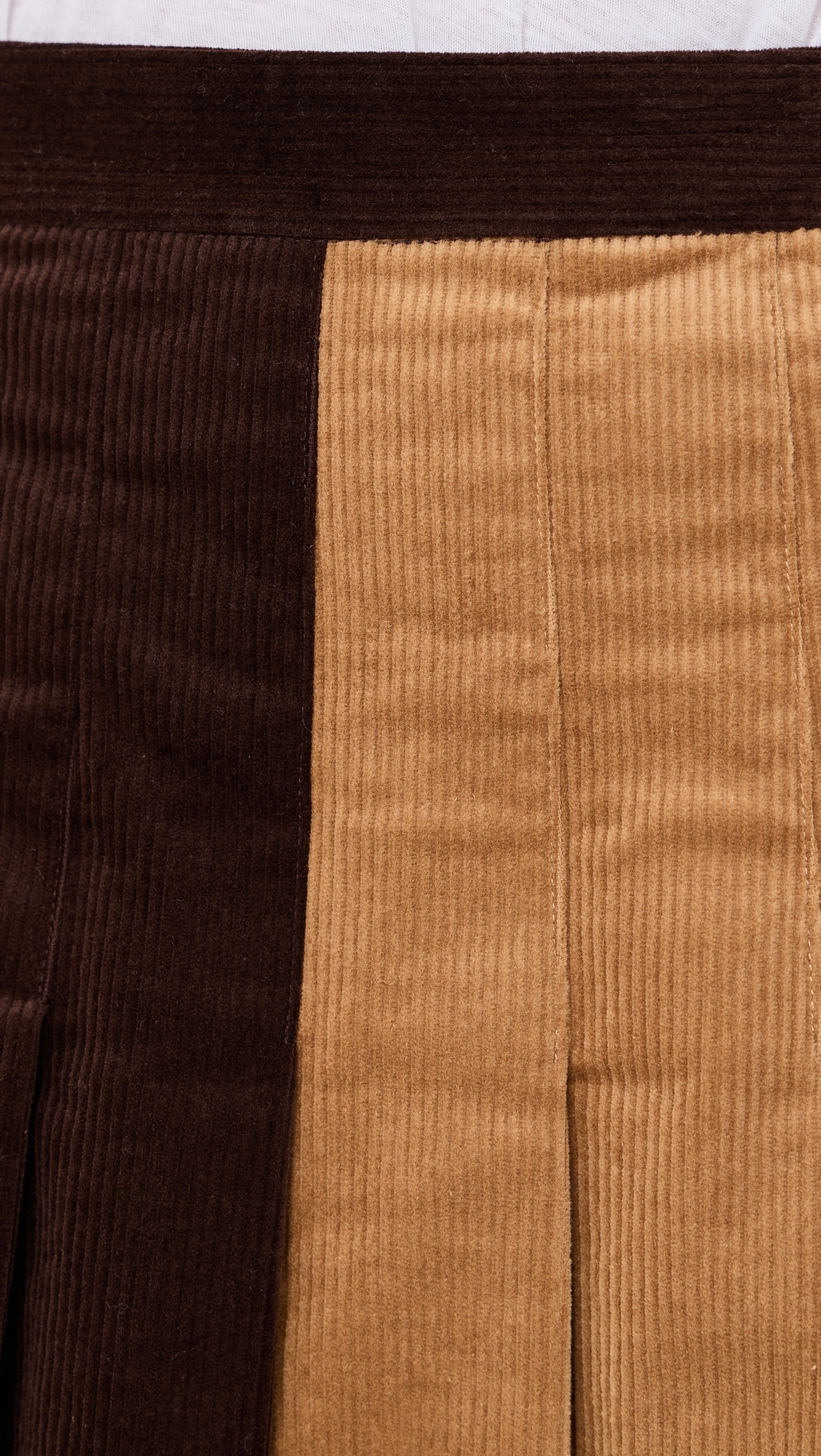 Mixed Corduroy Pleated Skirt Brown