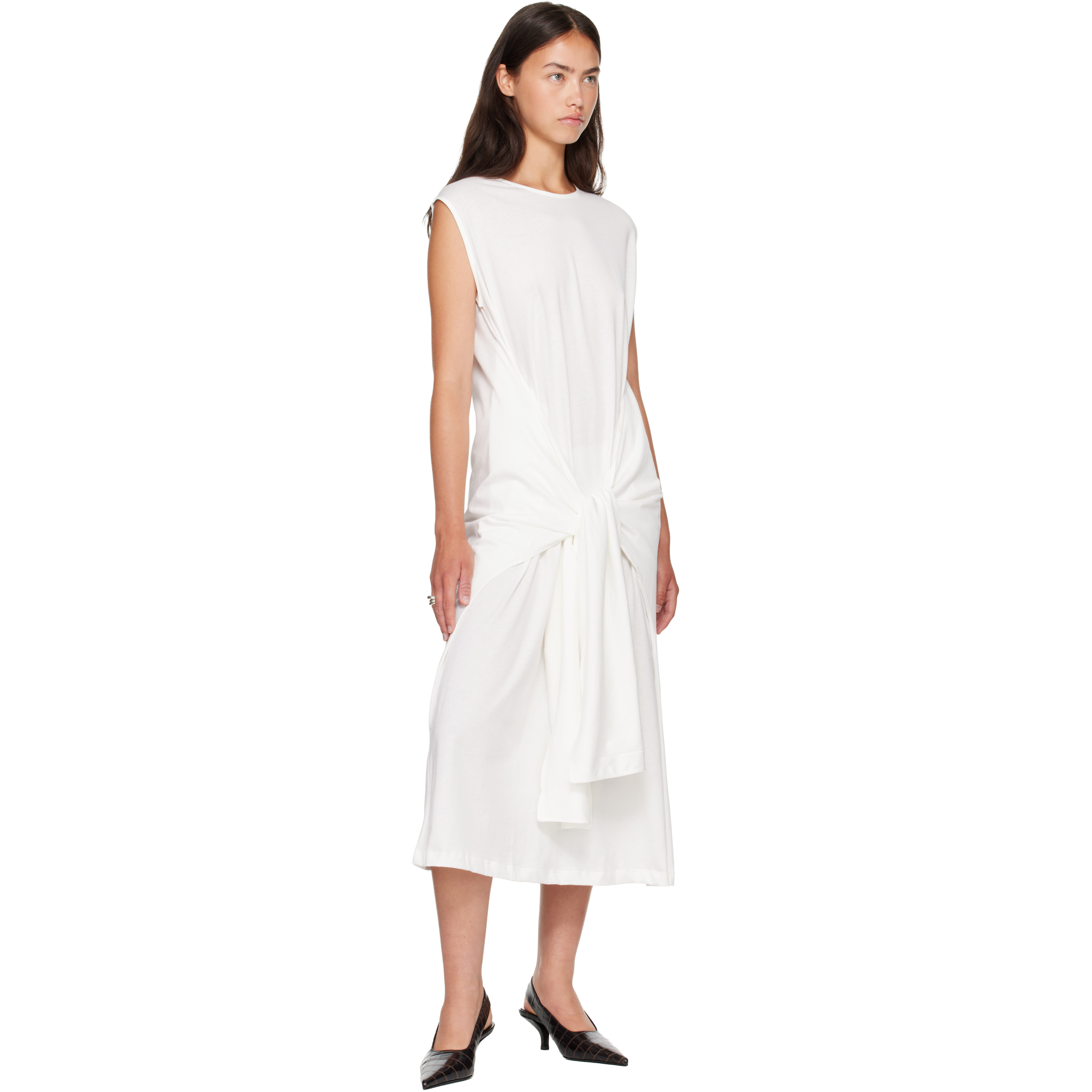 Off-White Tie-Waist Jersey Midi Dress