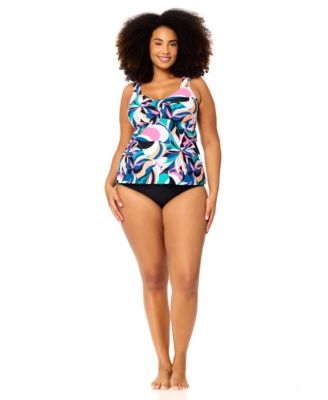 Womens Plus Size Rimini Trendy Printed Tankini Top Full Coverage Bottoms