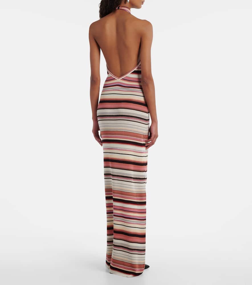 Striped halterneck maxi dress