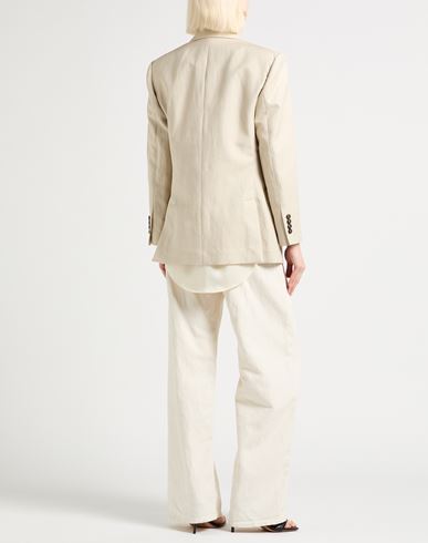 Woman Blazer Cream Size 6 Cotton, Linen