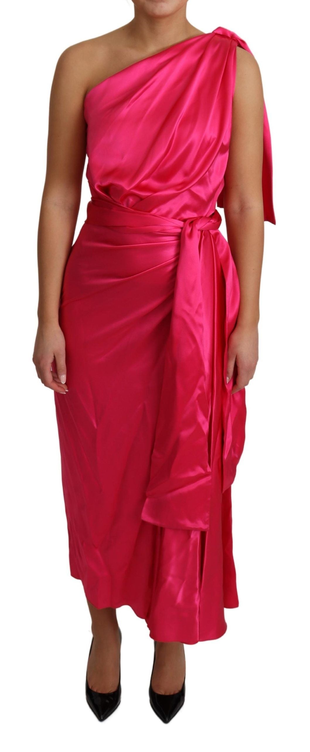 One-Shoulder Wrap Dress — Pink