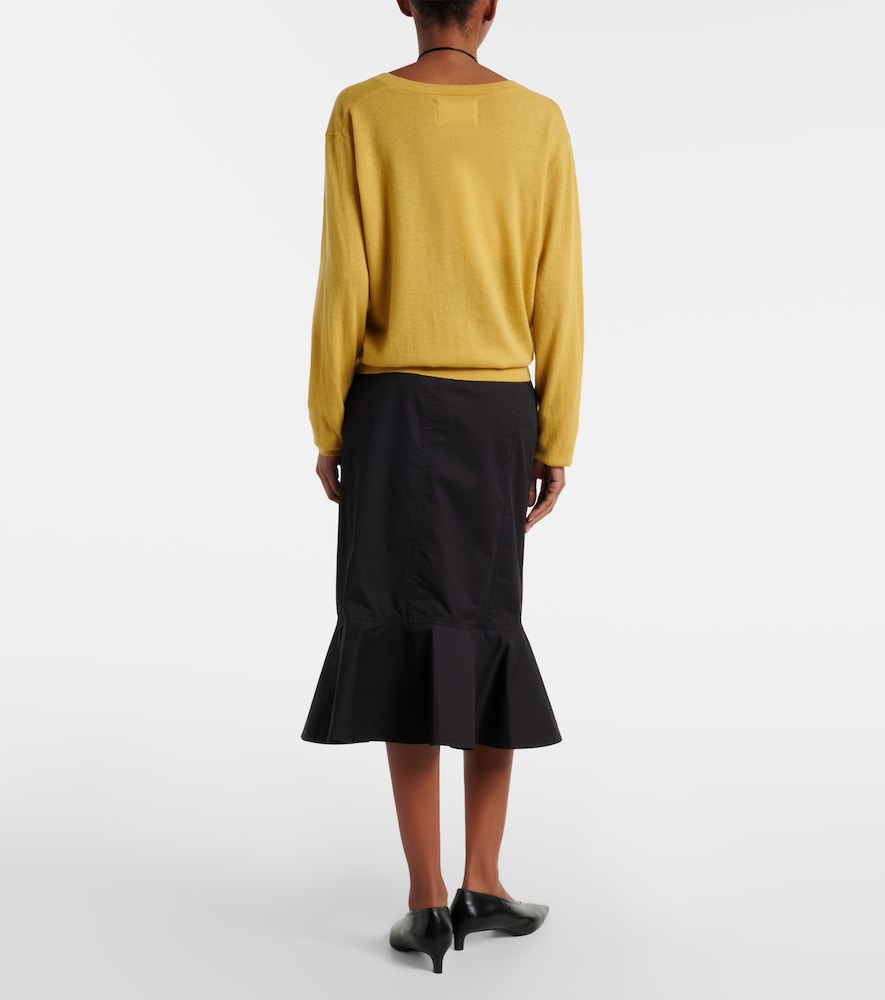 Ruffled cotton-blend poplin midi skirt