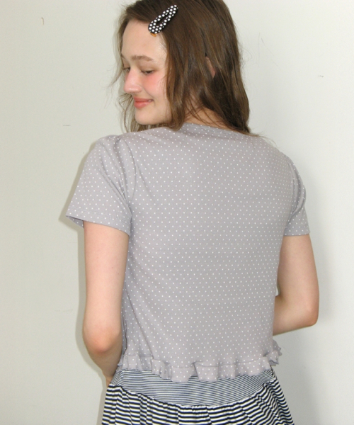 MINI DOT RIBBON COTTON CARDIGAN GREY