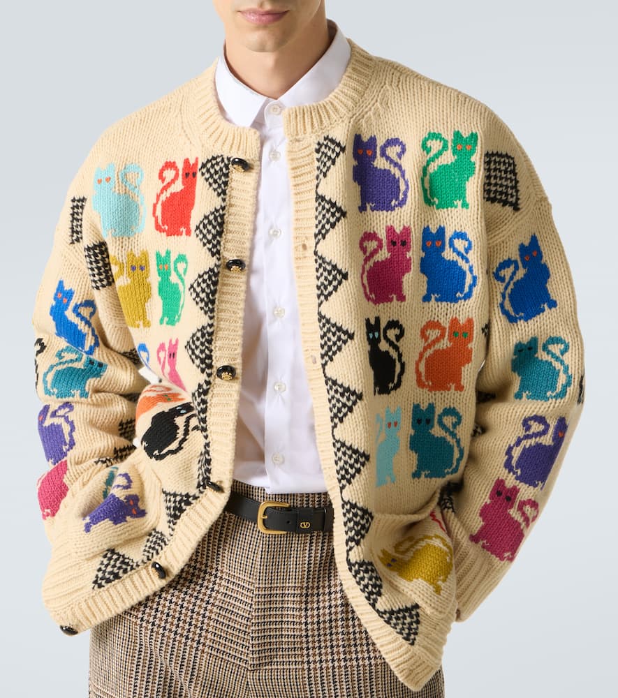 Jacquard virgin wool cardigan