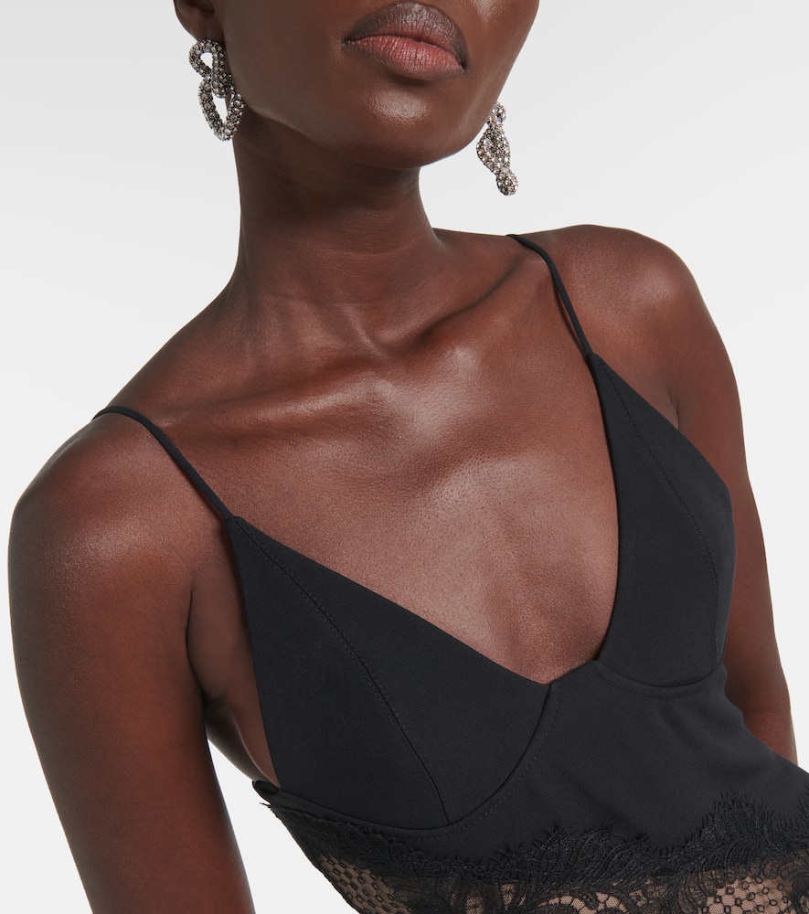 Asymmetric lace-trimmed minidress