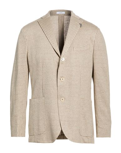 Man Blazer Khaki Size 40 Linen, Cotton