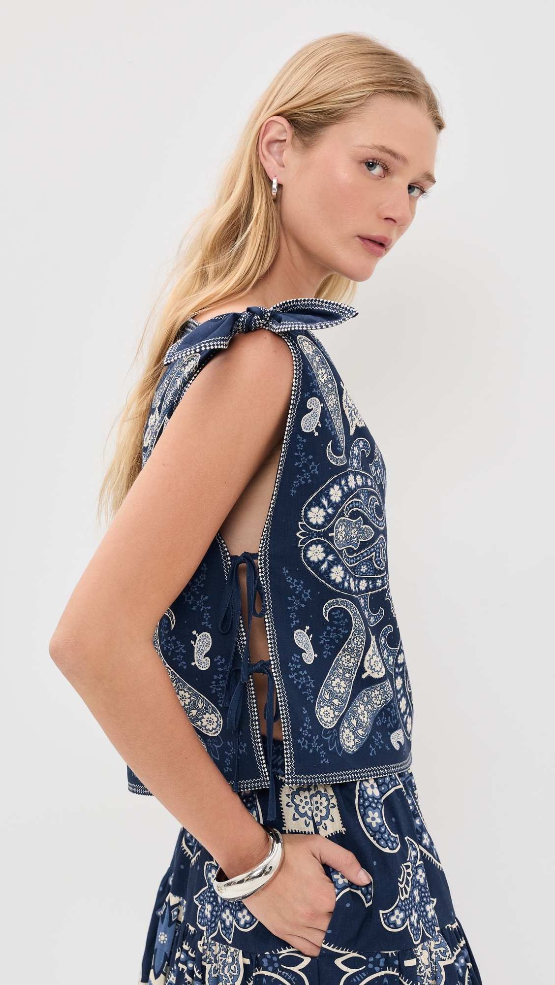 Emelina Print Sleeveless Top Navy