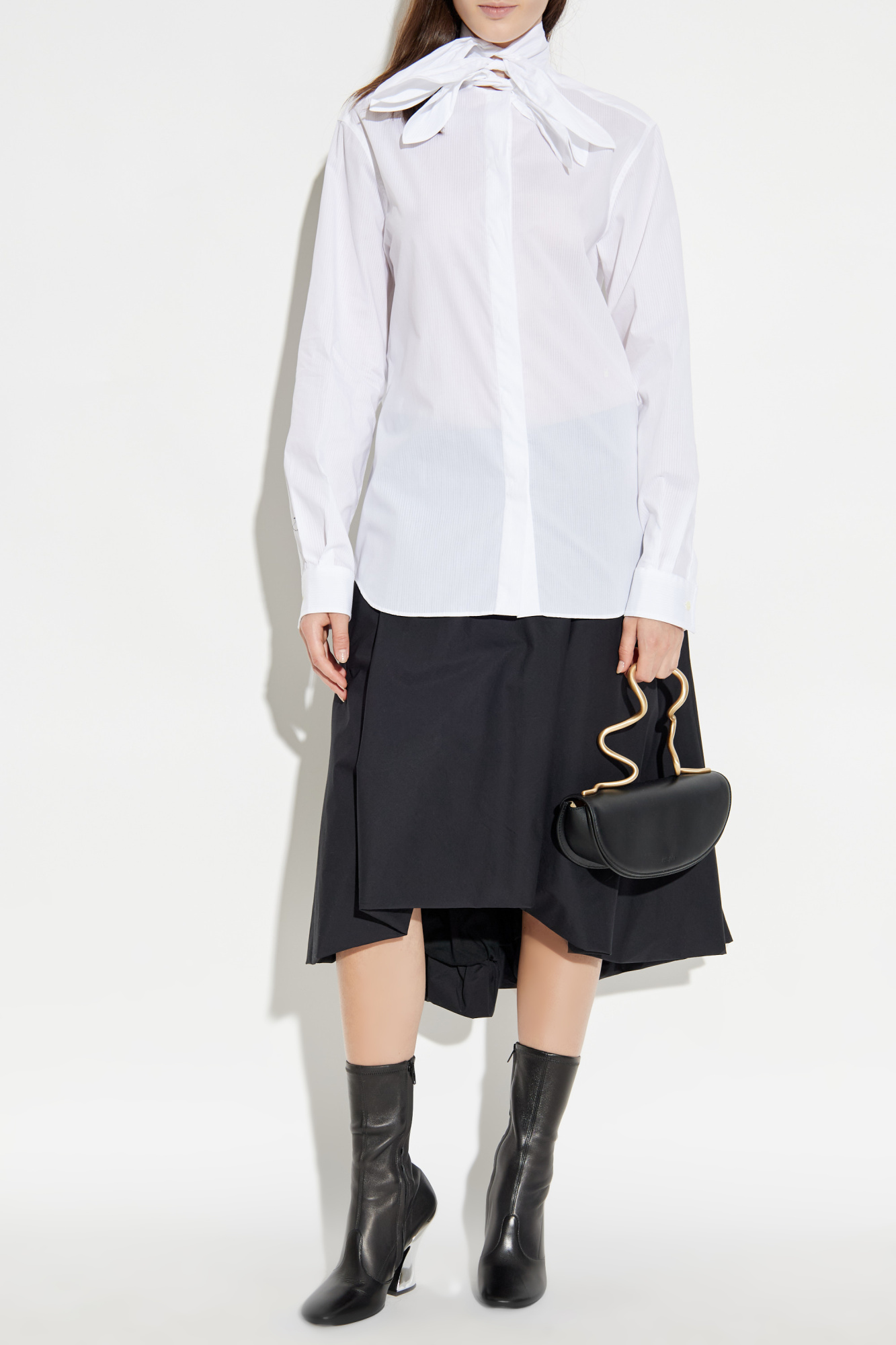 Blouse With Decorative Tie At The Neckline, Women's, White