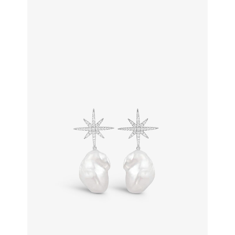 Womens Silver Météorites Sterling Silver and Freshwater Pearl Earrings 