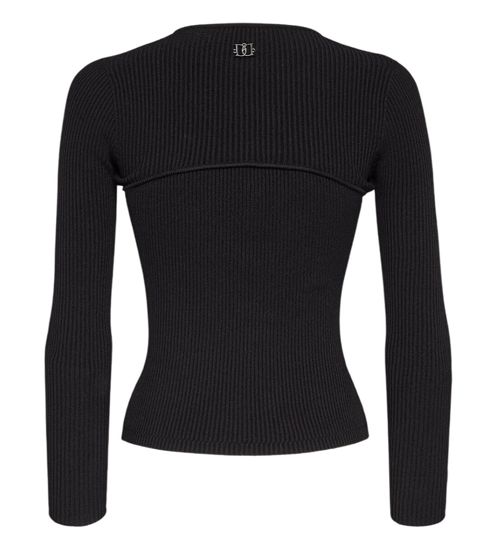 Black Knitted Crew Neck Top
