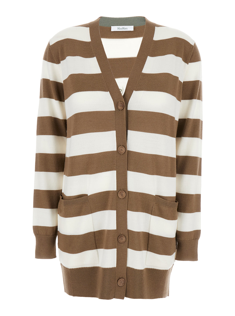 Striped Virgin Wool Cardigan — Brown
