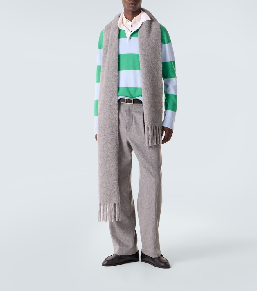 Striped wool and cashmere polo sweater