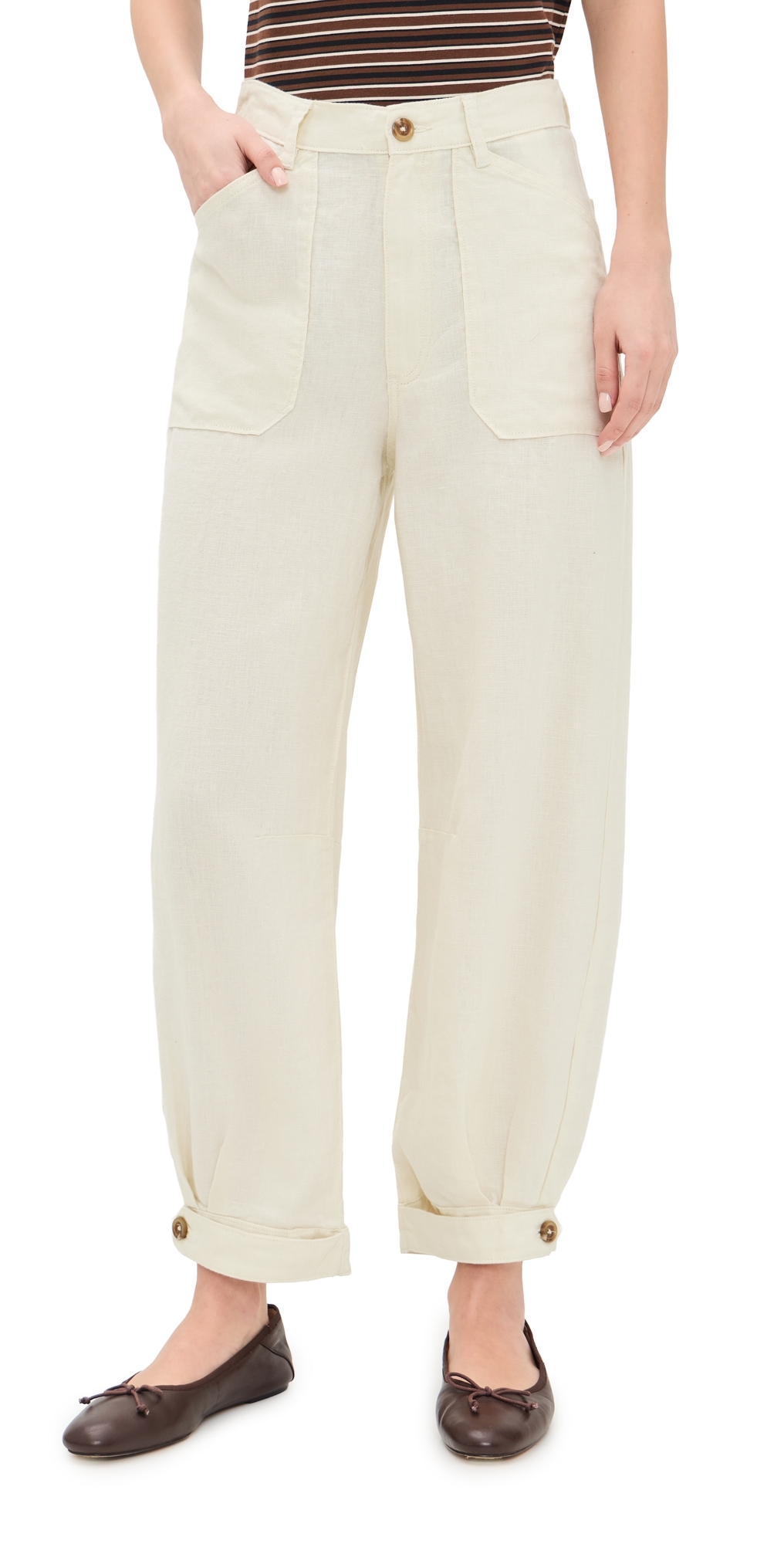 Taylor Relaxed Barrel High Rise Ankle Trousers Flax Linen