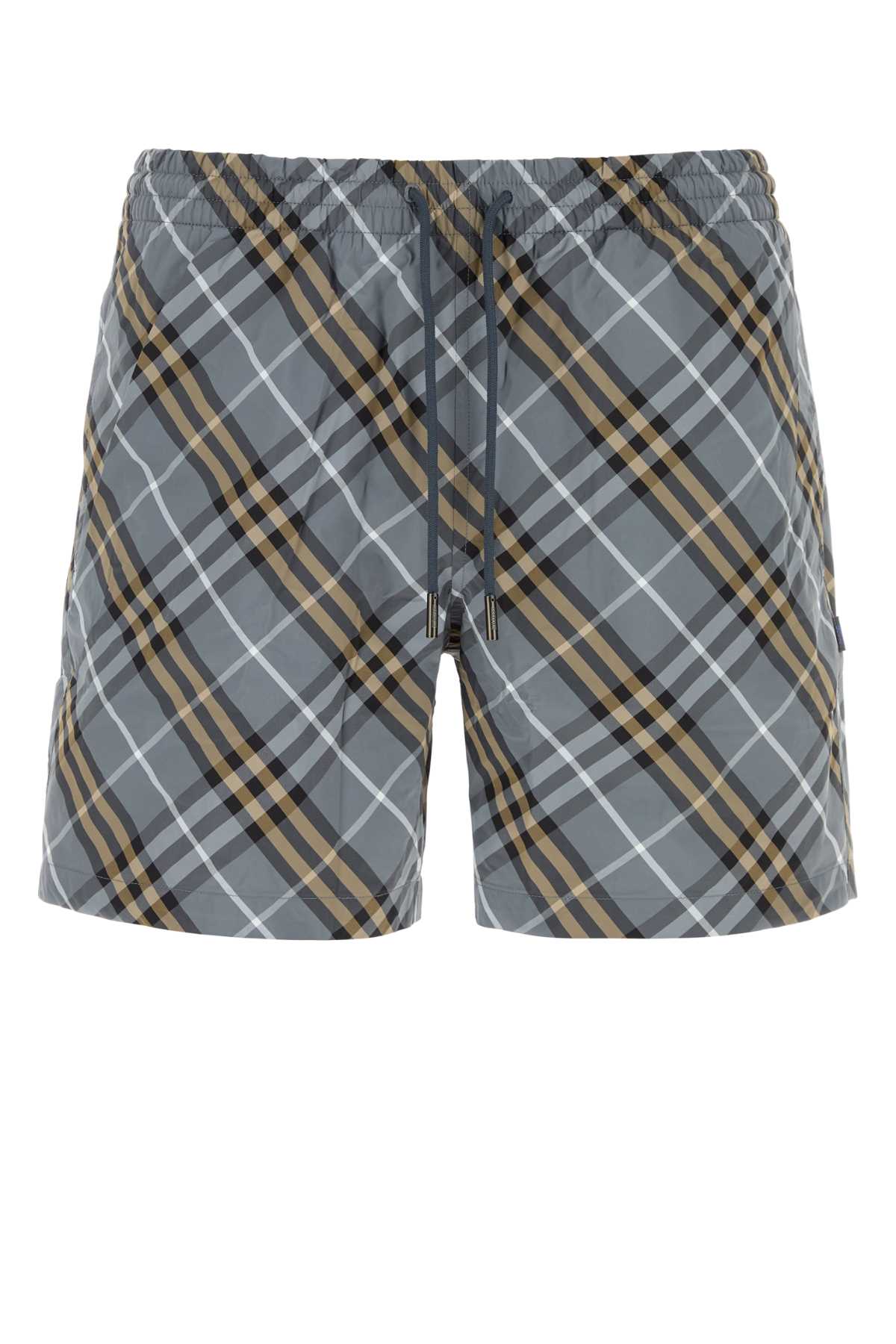 Printed Nylon Plaid Swimming Shorts — Gray