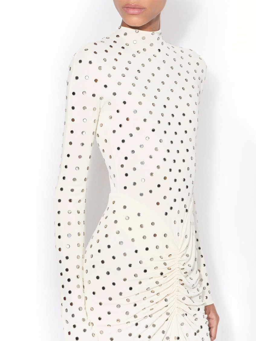 White Gathered Crystal-embellished Jersey Midi Dress
