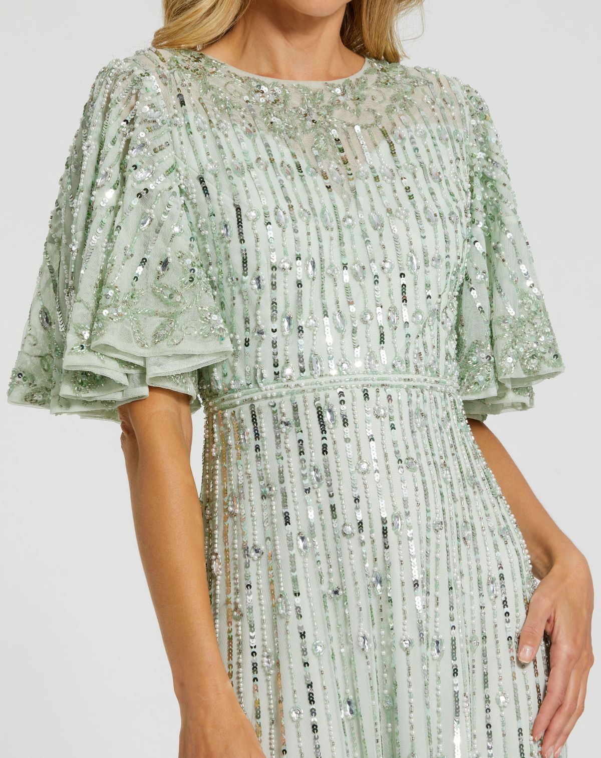 Flounce Sleeve Midi Dress In Sand Silver