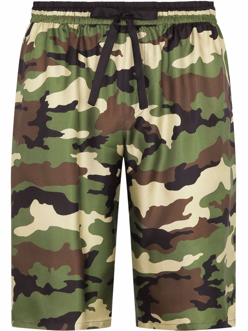 Camouflage silk drawstring-waist shorts - Green