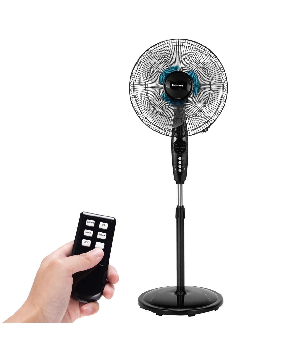 16'' Adjustable Oscillating Pedestal Fan Dual Blades w/Remote Control - Black