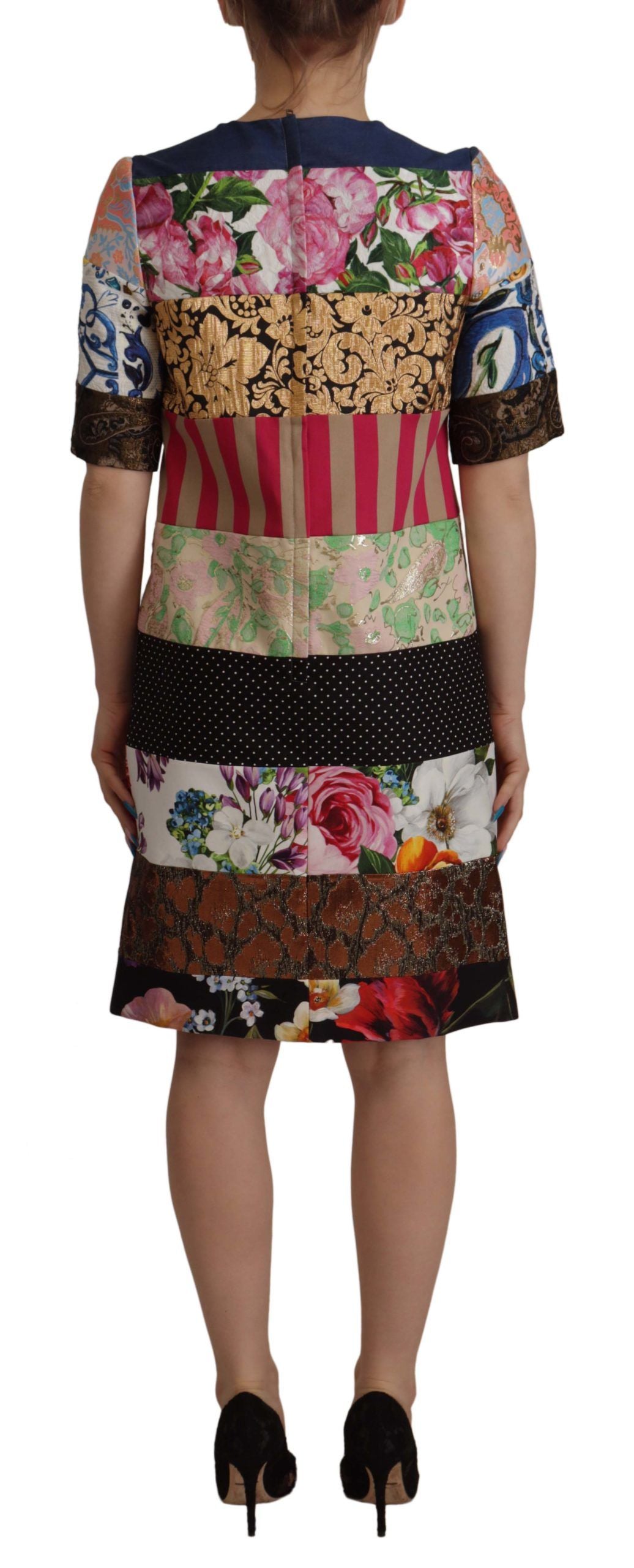 Patchwork Floral Jacquard Dress — Multicolor