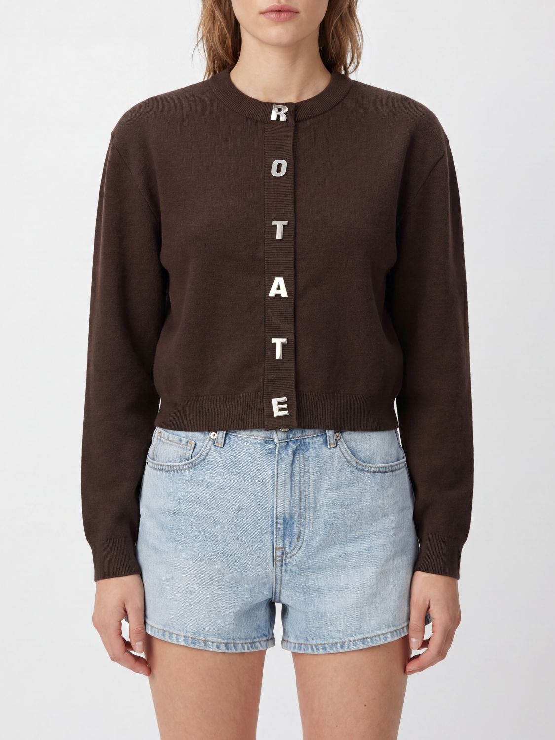 Crewneck Cardigan in Cotton and Cashmere with Logo Lettering