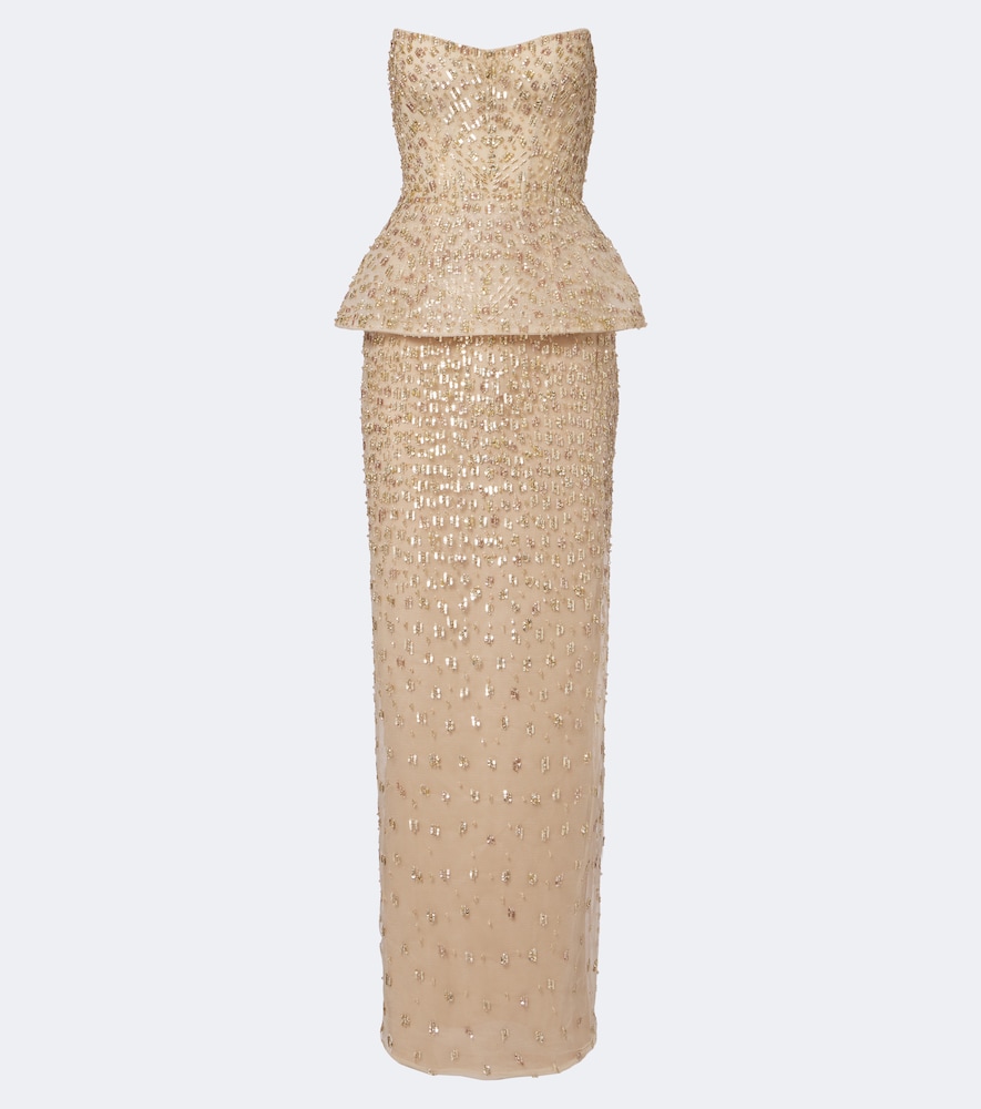 Embellished peplum bustier gown