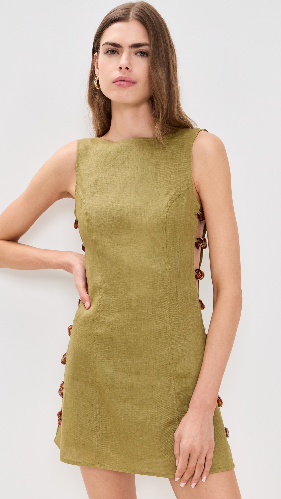 Tia Linen Mini Dress Olive