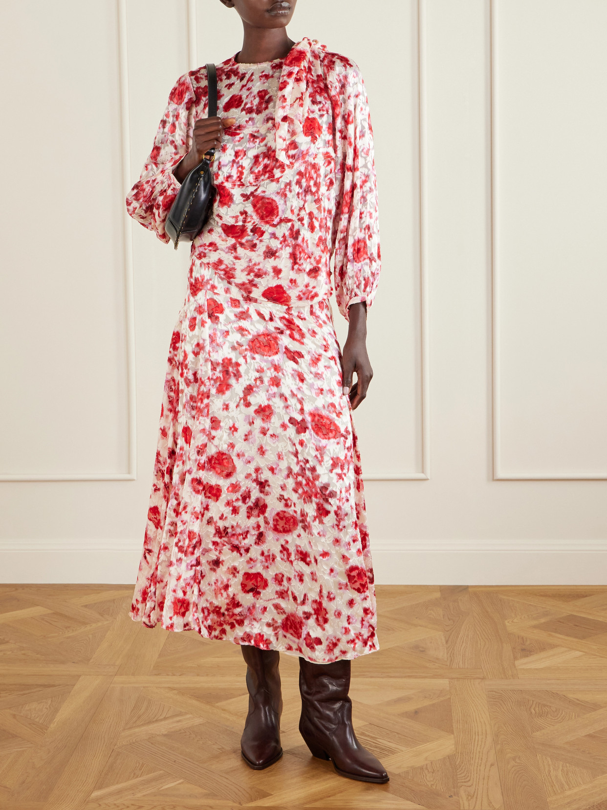 Hilza Floral-print Chiffon Midi Skirt - Red