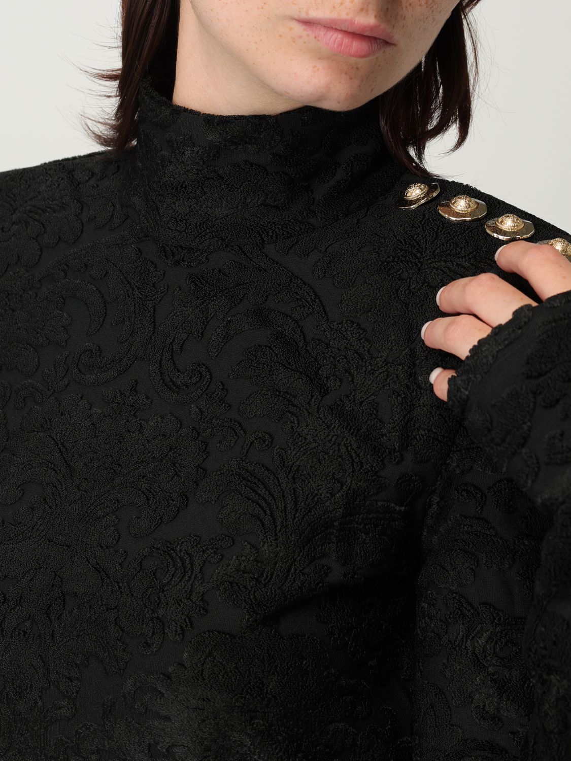 Baroque-pattern long-sleeved top - Black