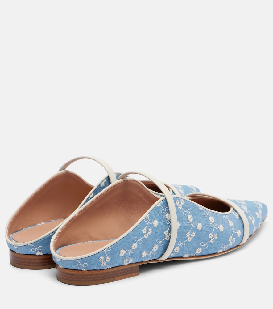 Maureen leather-trimmed denim mules