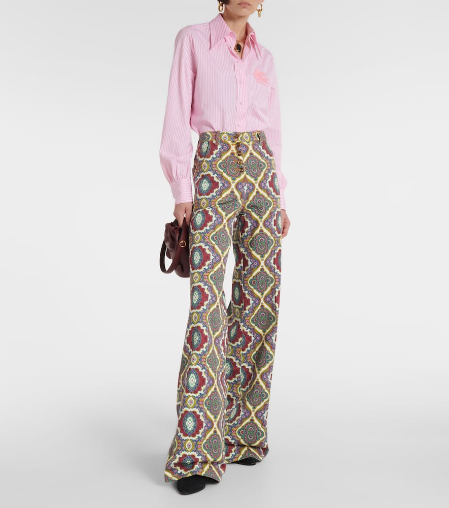 Printed high-rise wide-leg jeans