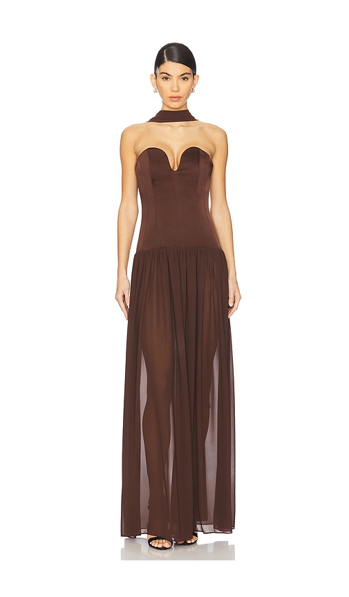 LPA Ada Corset Maxi Dress in Brown. -  S also in