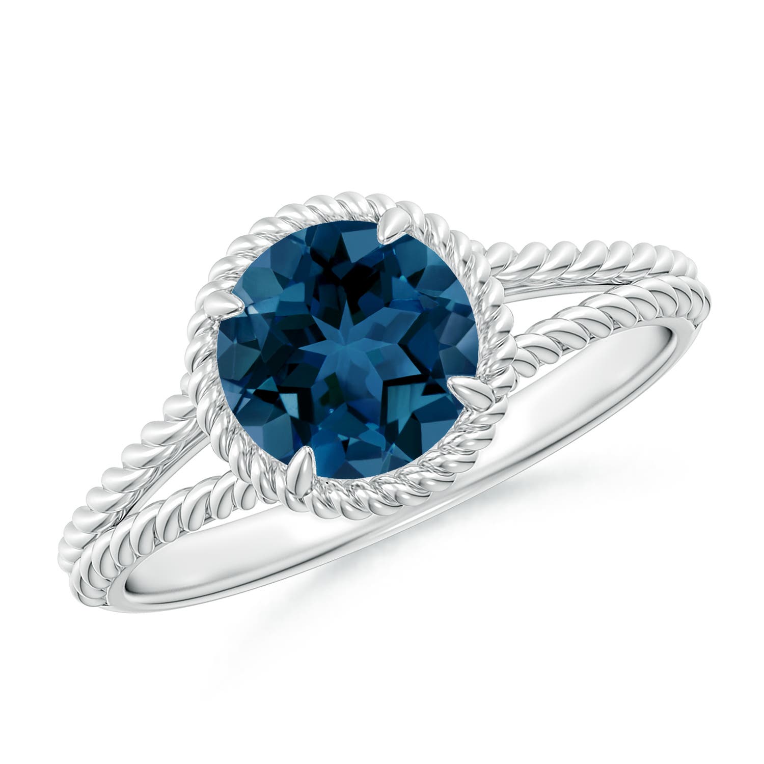 Angara 1.55 Carats London Blue Topaz Twist Rope Split Shank Ring in Platinum