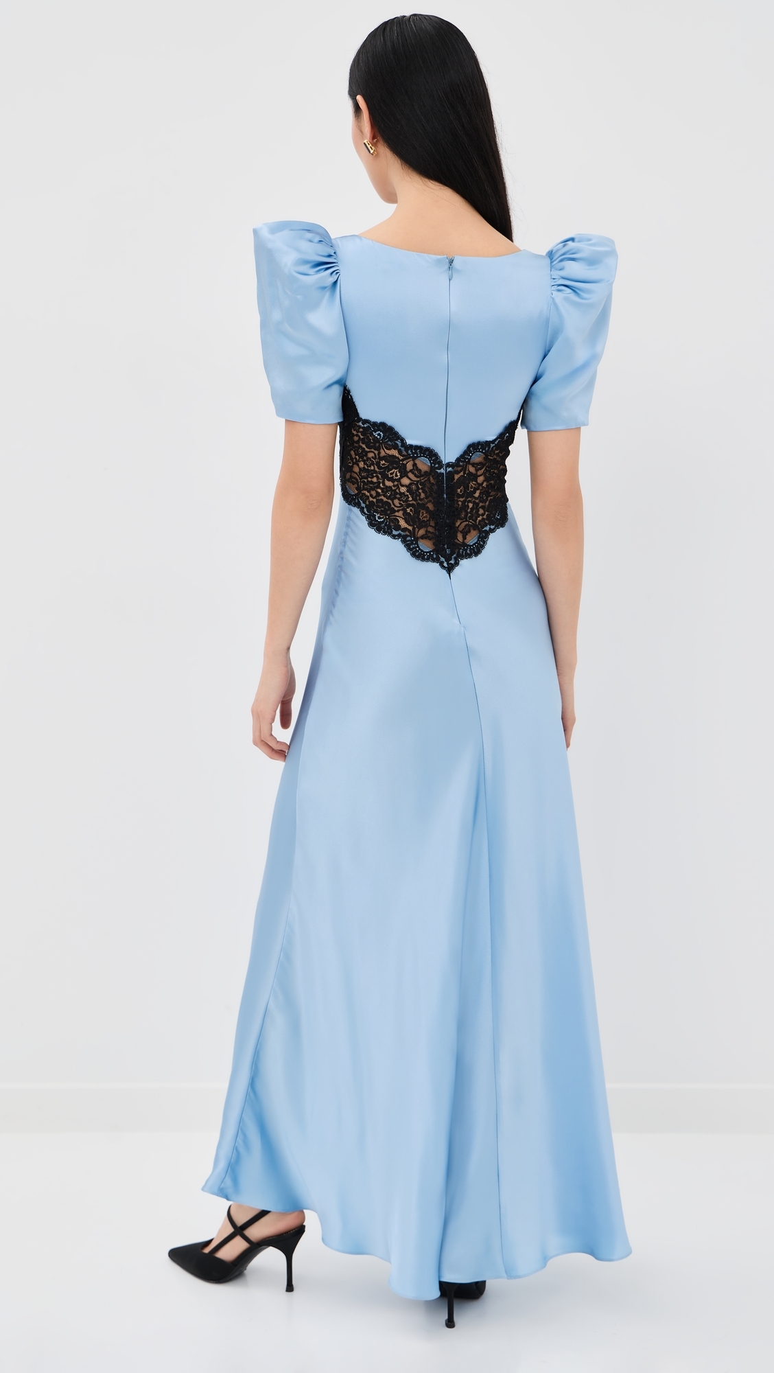 Blue Silk Satin Short Sleeve Dress Blue