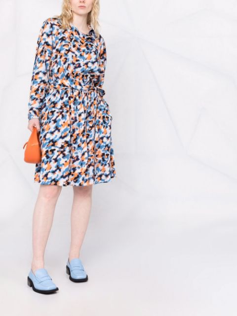 Abstract-print drawstring-waist midi dress