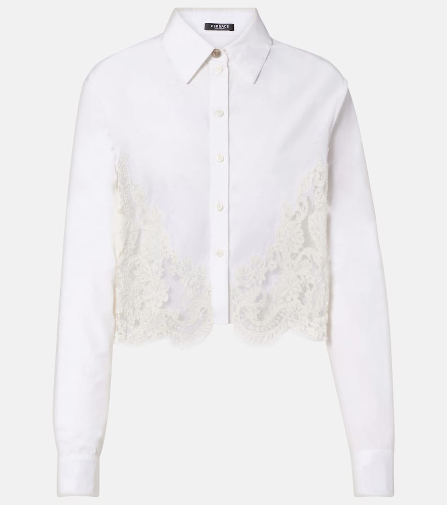 Lace-trimmed cotton poplin shirt