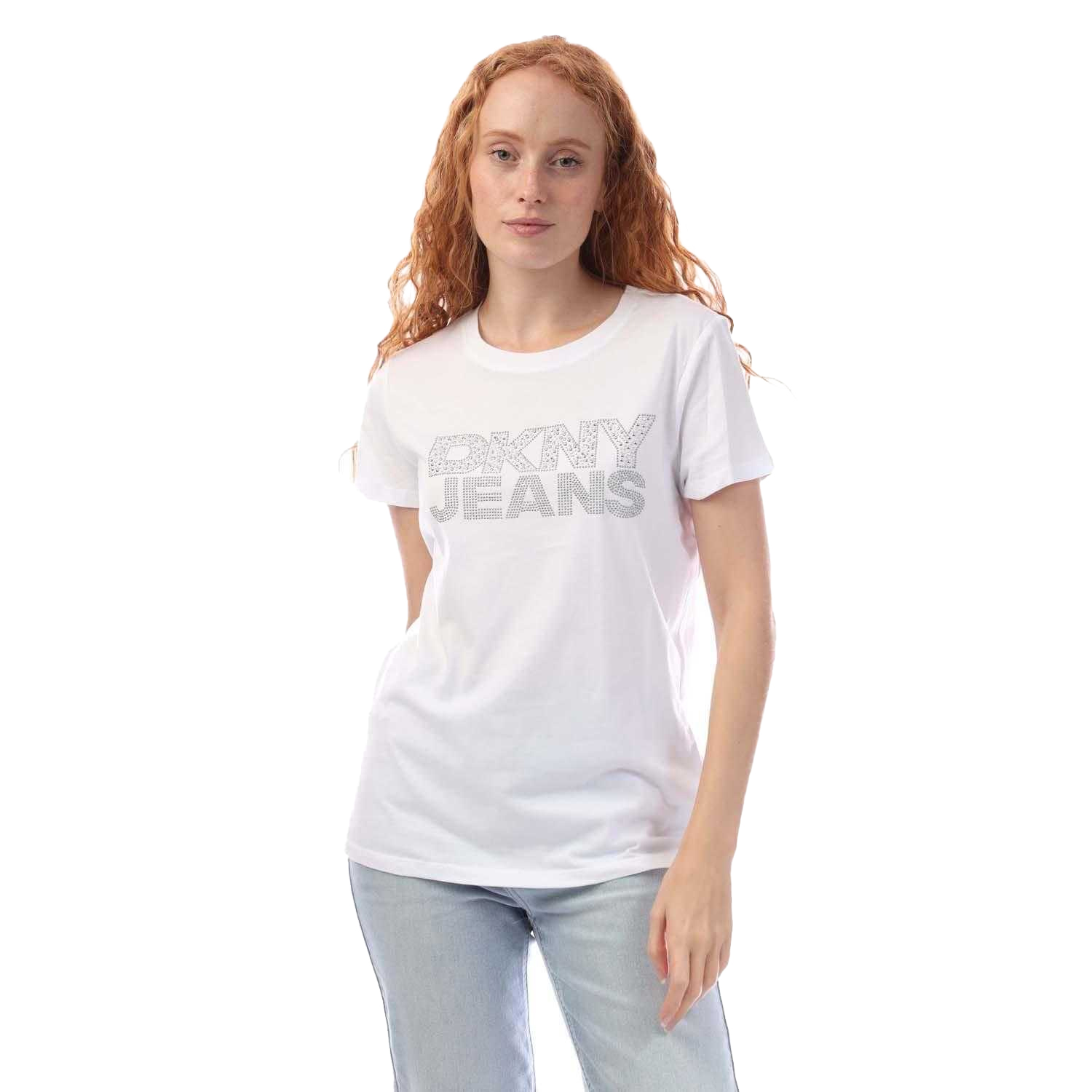 DKNY - "Rhinestud" T-Shirt für Damen Weiß