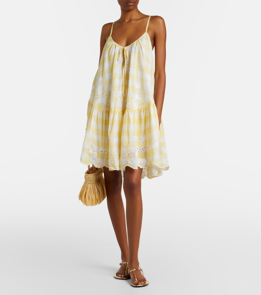 Embroidered checked cotton minidress