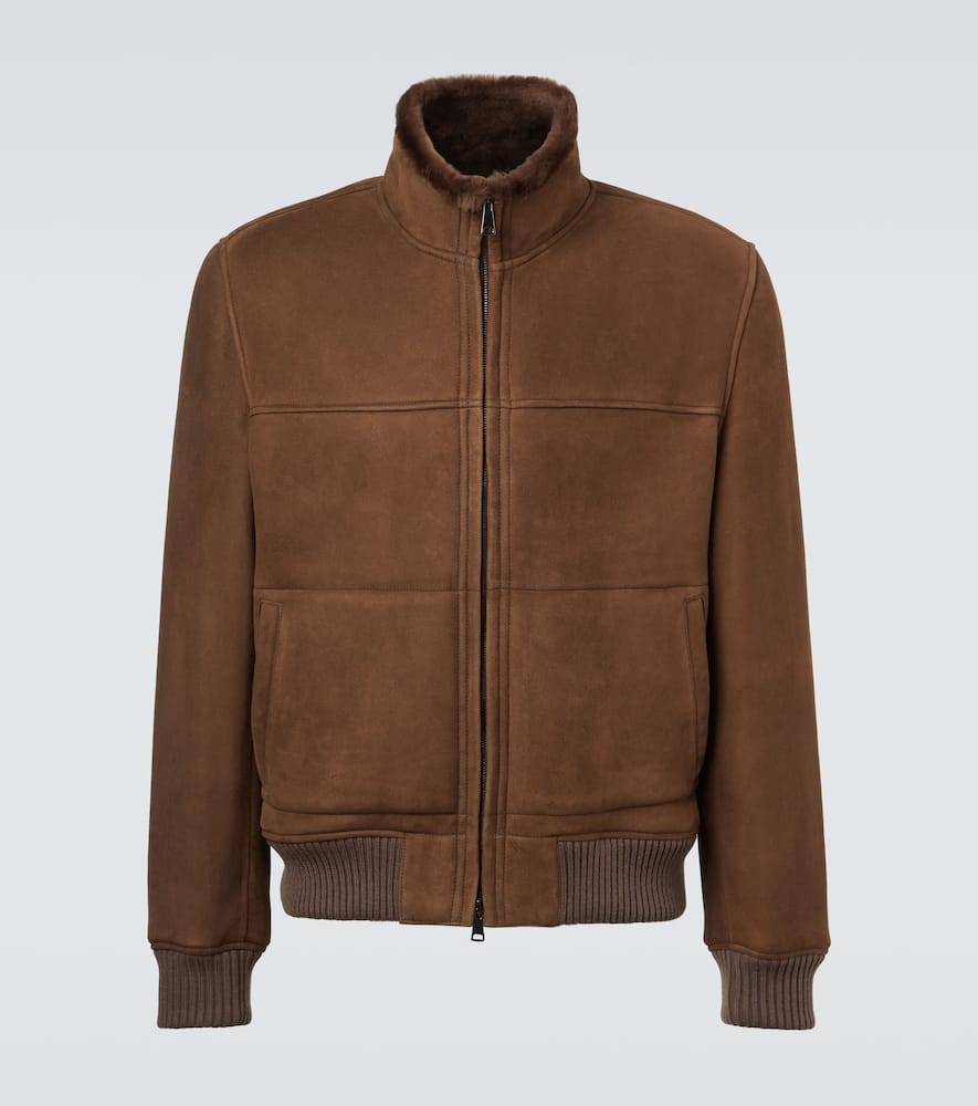 Shearling-lined suede bomber jacket
