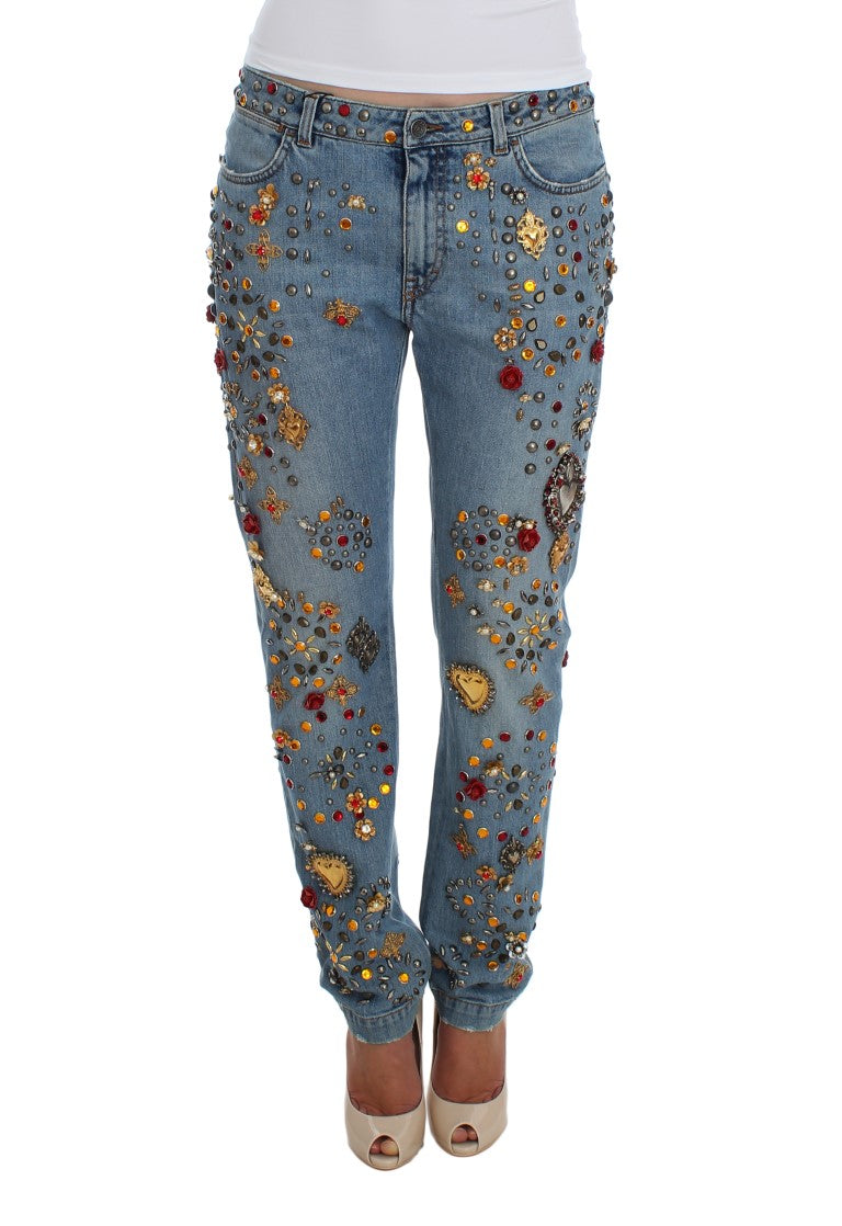 Crystal-Embellished Jeans — Blue