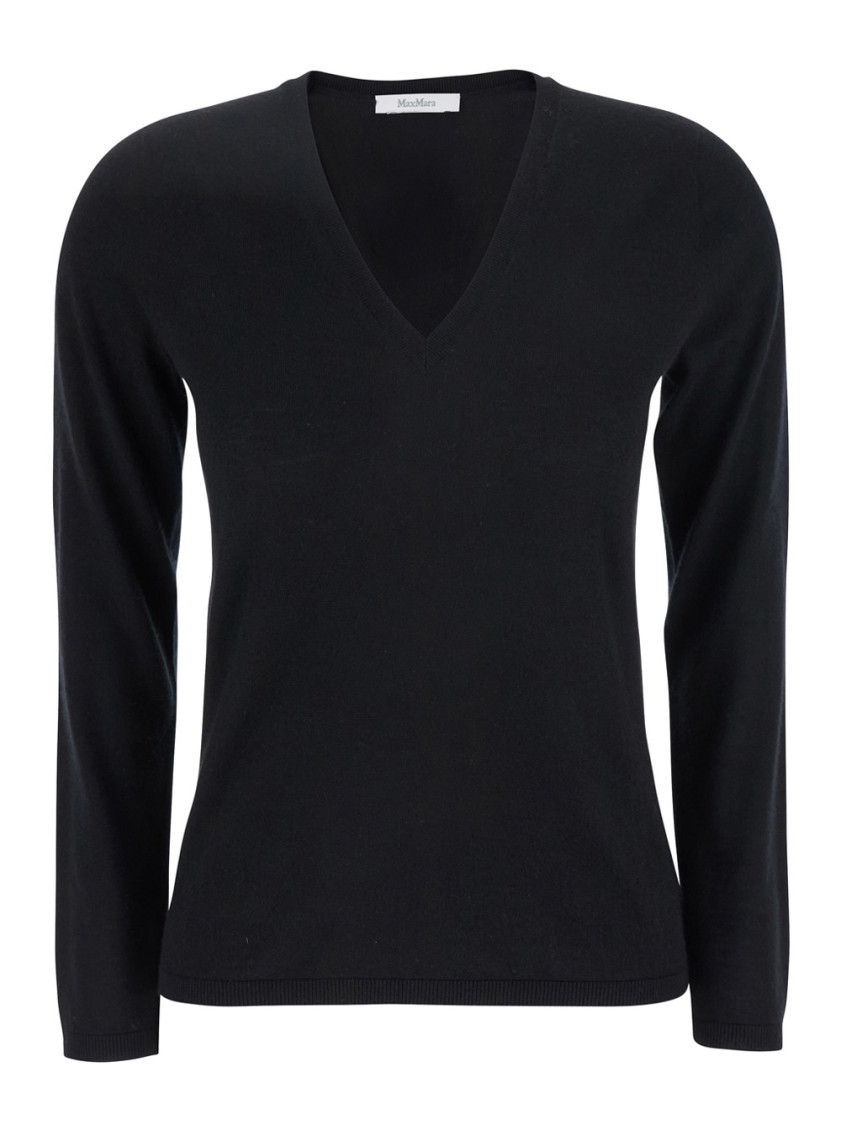 Black Solid V Neck Sweater