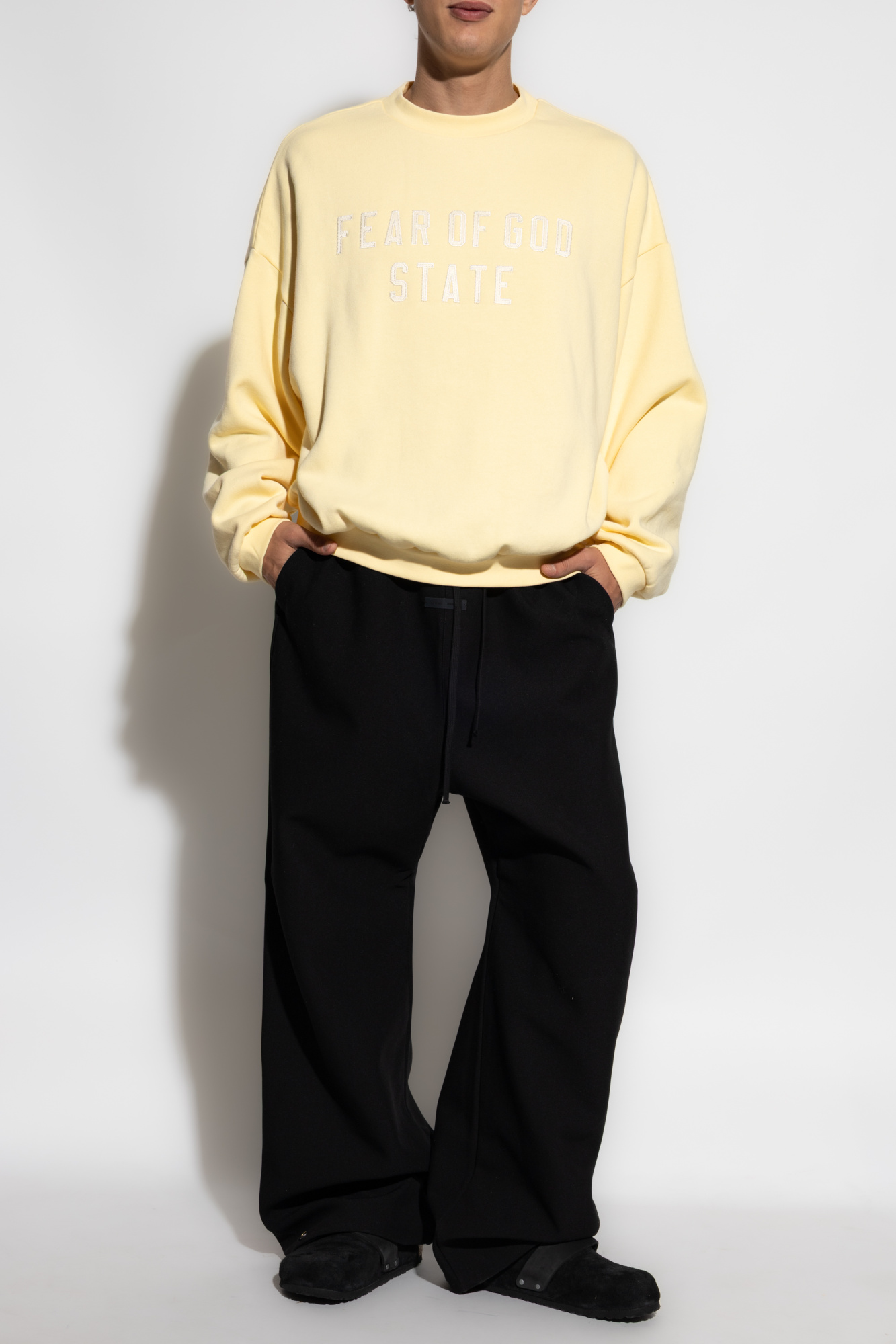 Sweatshirt With Embroidered Logo, Men's, Yellow