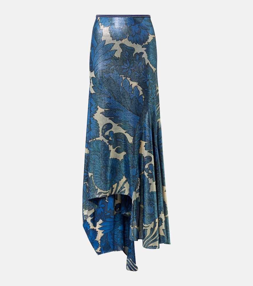 Printed asymmetric lamé maxi skirt