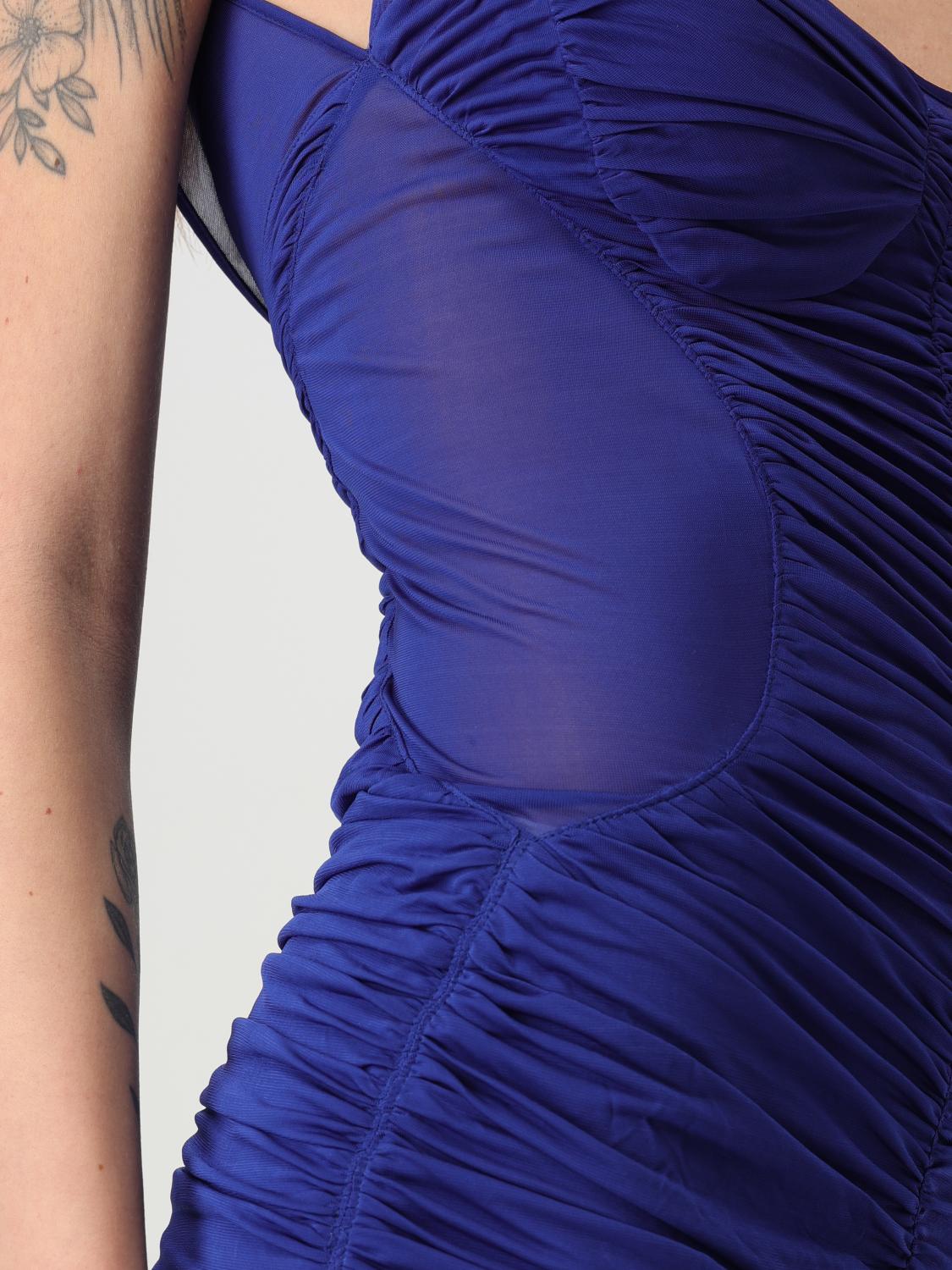 Ruched sheer midi dress - Blue