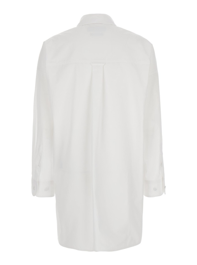White Shirt With Classic Collar And Logo Lettering On The Collar In Cotton Woman
