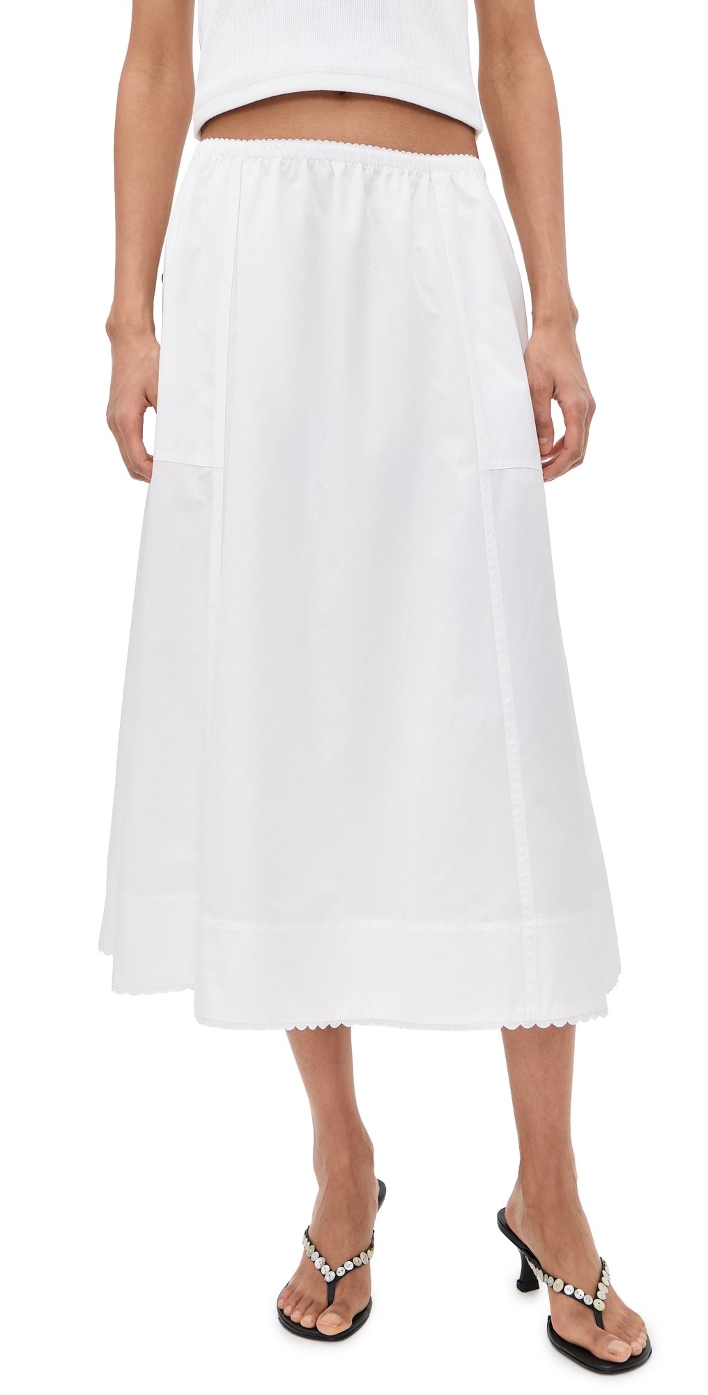 Scallop Detail Maxi Skirt Optic White